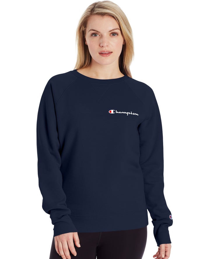 Champion Powerblend Fleece Classic Crew Script Logo Kadın Sweatshirt Lacivert ( MNADVE825 )